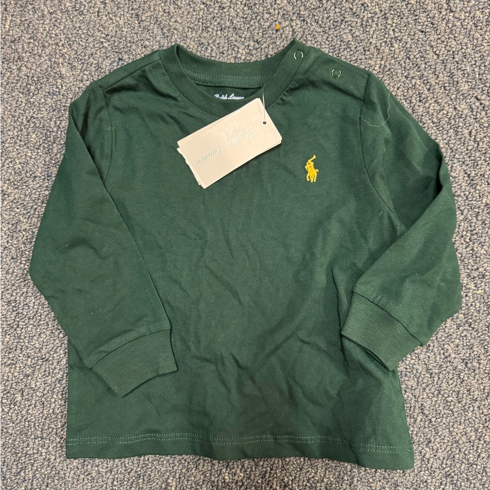 Ralph Lauren Green Long Sleeve Tee with Yellow Pony